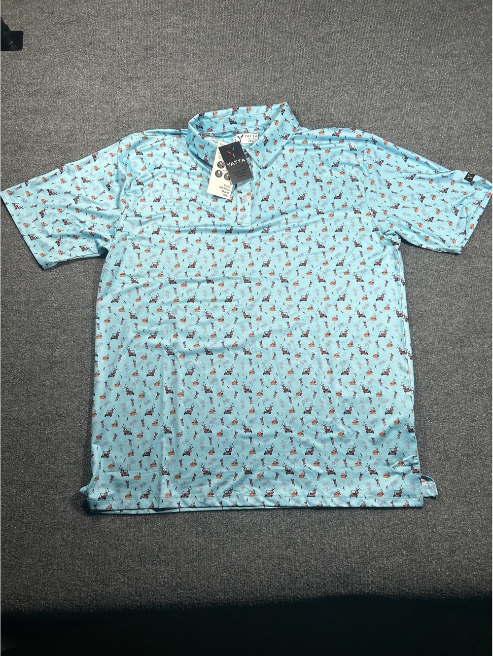 YATTA Golf Men's 2XL Light Blue Golf Polo Shirt with Golf Print